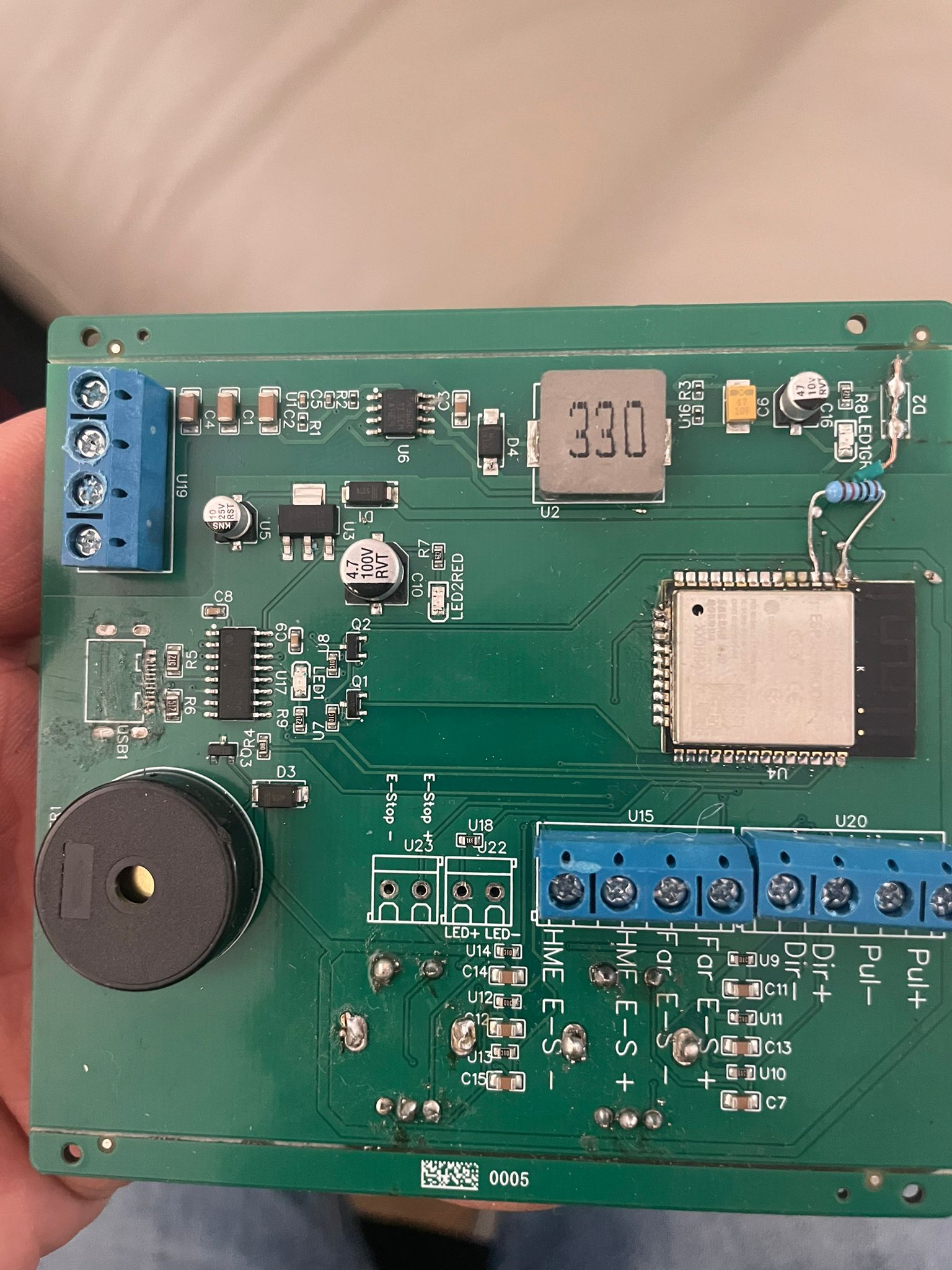 Close-up of the Digifence v1 PCB